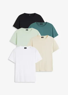 Light green + grayish green + white + black + light sand 5-pack t-shirts